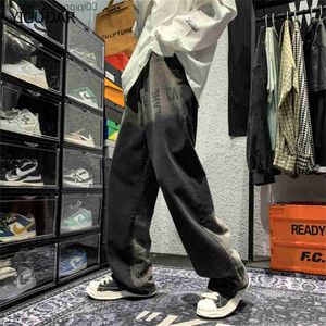 Jeans masculinos soltos Tubo reto de jeans masculino Spring Street Versão da moda calça de perna larga calça jeans de calcinha masculina Z230814
