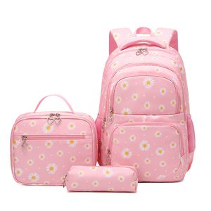 School Bags Daisy Prints School Backpack Set with Lunch Kits Bookbag for Teenager Girls 3pcs SchoolBag for Primary Student Book Bag 230810