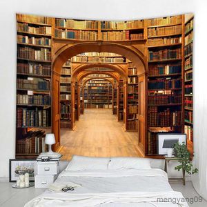 Wandteppiche Art Wall Hanging Mystery Library Tapestry Vintage Bücherregal Digital Druck Tapisserie Ganzes Buch Wandhänge R230811