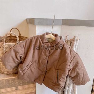 ジャケット新しい冬ユニセックスキッズコットンパッドドコート韓国スタイルのソリッドカラー厚い温かい赤ちゃんの子供アウターウェアx0811