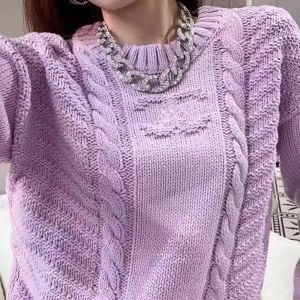 خريف/شتاء 2023 مصمم الأزياء راقية للسيدات سترة Crewneck مريحة ناعمة الكشمير القطن 3 تصميم مزيج الألوان