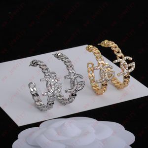 Designer Fashion metal chain round Hoop Alphabet Embed Zirconia women's earrings Hoop & Huggie, banquet, party, high quality with box