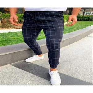 Sexy High Wasit Spring Summer Fashion Pocket Herren schlanker Fit Plaid gerade Beinhosen Casual Pencil Jogger Casual Pants162r