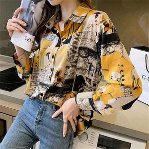 Camicia stampata a maniche lunghe per donna Versione coreana autunnale di chiffon sciolto