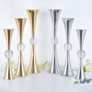 Recepção de casamento de metal alto CENTERPECES VASES DE FLOR FLORES ACRYLIC Ball Flower Stands Vasos de ouro de casamento para decoração de mesa