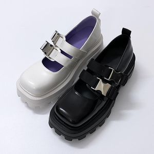 Dress Shoes Classical Buckle Belt Mary Janes Girls Thick Low Heel Black Oxfords Woman Comfort Flatforms 5 Cm White