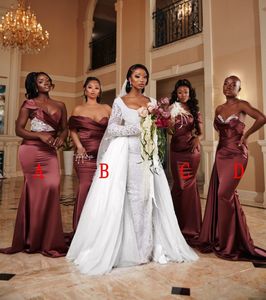 Brautjungfern kleidet sich von Schulter mermaid afrikanischer Hochzeitsgastfeierkleider Kristall schwarz Frauen Abendkleid Plus Size Trause Robe de Soire