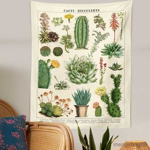 Tapissries Cactus Tapestry Wall Hanging Retro Cacti Succulents Desert Plant Chart Hippie Home Decor R230812