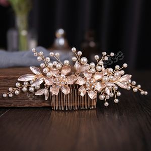 Nowy trend Hair Coman Wedding Tiaras Floral Pearl Hair Spin For Girl