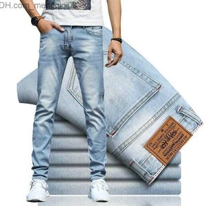 Mäns jeans 2023 Spring/Summer New Solid Elastic Blue Feet Pants For Men's Casual Ultra Thin Comfort High Quality Jeans Z230814