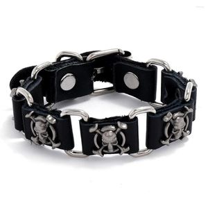 Bangle Vintage Cowhide Armband Män Justerbar legering Skeleton Cross Armelets Gift 2023 Hip Hop Manlig äkta lädersmycken