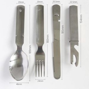 Dinnerware Sets Multi-functional Combination Cutlery Knife And Fork Set Military Fan Spoon Stainless Steel Portable Outdoor Camping