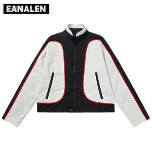 Mens Jackets Harajuku Retro Colorblock Biker Racing Jacket Men Oversized Street Costume Rock Punk Boyfriend Style Casual Collar Women 230810