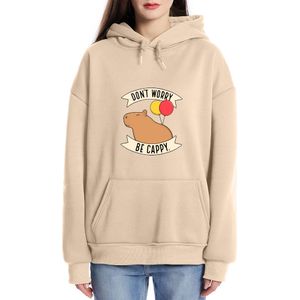 Damen-Kapuzenpullover, Sweatshirts, lustige Tiere, süßer Capybara-Kapuzenpullover, Don't Worry Be Cappy, Buchstaben-Druck-Sweatshirt für Damen und Herren, Cartoon-Grafik, modische Oberteile 230810