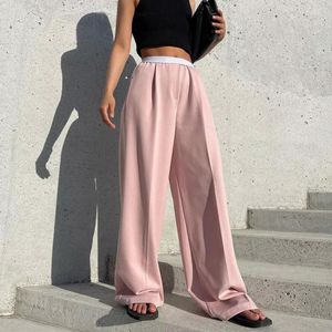 Pantaloni da donna rosa oversize pantaloni larghi per donne 2023 primaverila ad alta vita con pilota dritta elegante elegante pantalone a pavimento sciolte