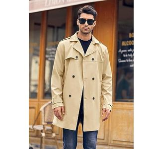 Męski wiatraka szczupła podwójna piersi pasek wiatrówki Lapel Long Jacke Casual Windbreaker Płaszcz