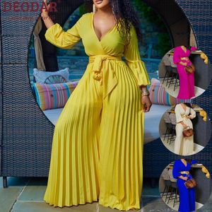 Basic Casual Dresses DEODAR Plus Size Women Jumpsuit Summer V Neck Casual Lady Clothing Sexy Club Clothing Solid Fashion Loose Pants S-5XL 230811