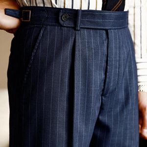 Men's Suits 2023 High Quality Italy Business Dress Pants Men Office Social Suit Casual Wedding Groom Trouser Contrasting Stripes Blue