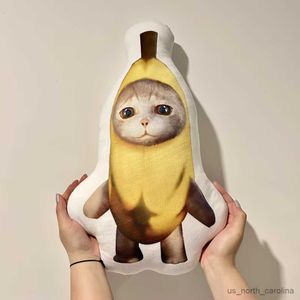 Animais de pelúcia de pelúcia 12/45cm Creative peculiar Banana Cat Pluxh Doll Cushion desenho animado engraçado pingente de pelúcia macia brinquedos de recheio crianças presentes R230811