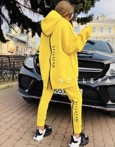 Kadınların Trailtsits Trailtsuit Kadınlar İki Parçalı Set Gevşek Arka Zipper Uzun Hoodies Pantolon Sonbahar İnce Spor Giyim Sokak Sokak Giyim Joggers 230810