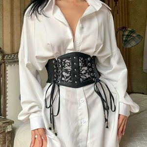 Belts Lace Women Corset Black Sexy Waist Bandage Bustier Hollow Out Lace Up Body Slimming Wide Waistband Elastic Girdle Belts