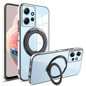 Magnetico per staffa ad anello rotabile trasparente per custodie MagSafe con copertura per protezione per pellicola in vetro lente per Redmi A1 9A 10C Nota 11 12 Xiaomi 13 Lite Poco X3 X4 Pro Oppo A17 A77