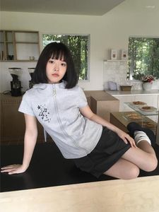 Damen T -Shirts Deeptown Harajuku Kawaii Ohr Frauen Kpop Grunge Reißverschluss Kapuze -Tees koreanische Vintage Kurzarm Tops Y2K -Ästhetik