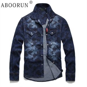 Mäns casual skjortor Aboorun Fashion Flower Printed Denim High Quality Long Sleeve Slim Fit Jean för Male 230810