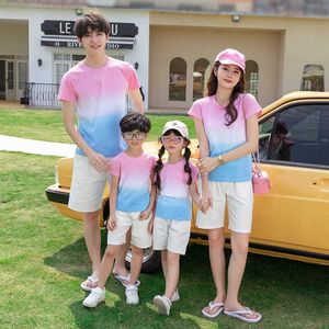 Family Matching Outfits Family Matching Outfits Summer Mum Daughter Dad Son Gradient Cotton T-shirt Shorts Holiday Couple Matching Clothes