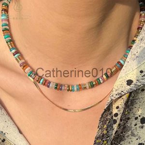 Pendant Necklaces Cold and indifferent style high-quality colored frisbee necklace mixed color natural stone niche design light luxury collarbone chain J230811