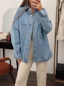 Women's Blouses Shirts Oversized Denim Shirt Jean Jacket Light Blue Boyfriend Long White Work Shackets With Pocket 230810