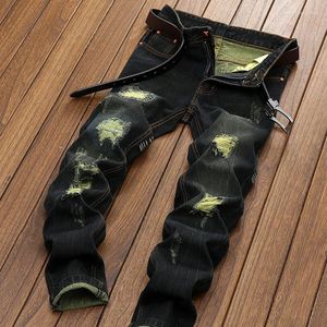 Jeans masculinos Ripped Brand Motorcycle Design Plus Size Moda Ruin High Quality Straight 21x0