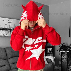 Red Hoodie Print Zip Up Hoodies Women Men Jacket Casual Hip Hop Harajuku Streetwear Clothes Tops Loose Grunge Hooded Sweatshirt T230811