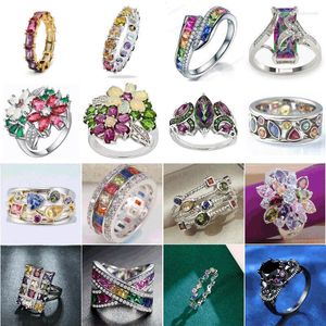 Wedding Rings 2023 Colorful Cubic Zirconia Delicate Women Ring Jewelry Bridal Band Cross Geometric CZ Dancing Party