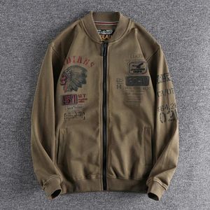 Herrenjacken 2023 Spring Retro American Baseball Kragenjacke gewaschener Strick-Terry Mode bestickt Micro-Badge Casual Pullover