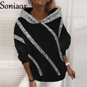 Bluza cekinowa cekinowa bluza swobodna latarnia futra z kapturem pullover luźne ciepłe grube damskie topy z kapturem Nowe t230811