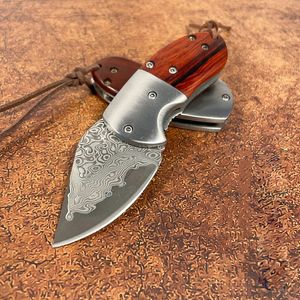 Promotion S7216 Small Folding Knife Damascus Steel Drop Point Blade Rosewood with Steel Head Handle Outdoor Camping EDC Pocket Folder Knives