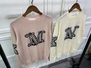 21 Autumn Winter New European and American Women's Classic Letter Jacquard Loose Crewneck 100 Pure Cashmere Sweater Knit