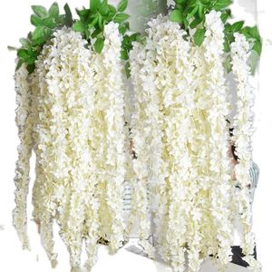 Decorative Flowers Extra Long White Artificial Silk Hydrangea Flower Wisteria Garland Hanging Ornament For Garden Home Wedding Decoration