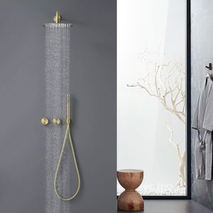 Rain Shower Faucet System Set Bathroom Brushed Gold Bath Mixer Tap Black Gunmetal Brass Diverter Hand Held 10" Head Wall