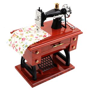 Decorative Objects Figurines Home Decor Mini Sewing Machine Style Music Box Christmas Gift Year Gift Birthday Gifts Hand Crank Vintage Music Boxes 230810