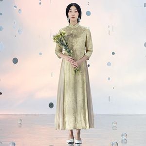 Casual Dresses A Life On The Left Women Hanfu Dress 2023 Spring Stand Collar Coiling Brodery Mulberry Silk Retro Förbättrad Ao Dai