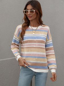 Swetery damskie w paski w stylu vintage sweter kobiety zimowe ubrania pullover dzianina z długim rękawem Top boho moda szczupła