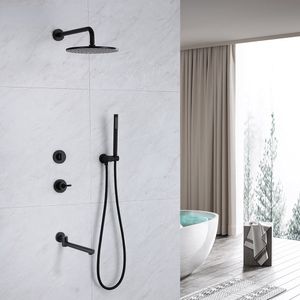 Black Bathroom Shower System Sets With Brass Arm Diverter Kit Hot & Cold Bath Mixer Tap Faucet Hand Held Head Wall Valve Spout