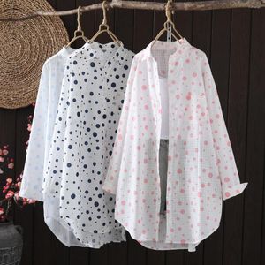 Kvinnors blusar Stylish Shirts Vintage Clothing Polka prickar Plail Blus för kvinnor Höstfjäder överdimensionerade skjorta klänningar koreanska