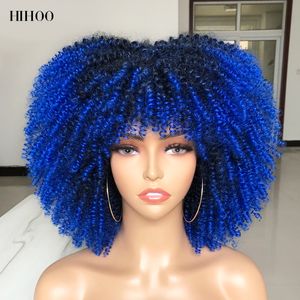 Cosplay S Short Afro Kinky Curly med lugg för svarta kvinnor Lolita Natural Hair Ombre Mixed Brown Synthetic African 230811