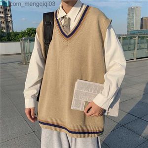 Maglioni maschili coreani senza maniche canotte a v-torta maglia a maglia maglione maschere da uomo harajuku kaki coppia giapponese giapponese giagista maschile laccato vintage z230811