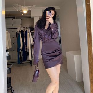 Casual Dresses 2023 Femme Outfits Ladies Clothing Shirring Långärmning Slim Solid Color Women Tight Party One-Piece Vestidos T633