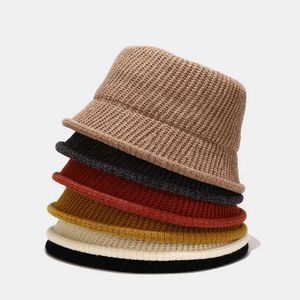 Wide Brim Hats Bucket Hats New Crimping Wool Solid Winter Knitted Panama Hat Women Warm Bucket Hats Female Outdoor Basin Hat Sunscreen Sun Caps Present