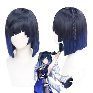 Cosplay Wigs Genshin Impact Yelan Cosplay Wig Short Straight Women Heat Resistant Synthetic Hair Anime Gradient yelan Wigs 230810